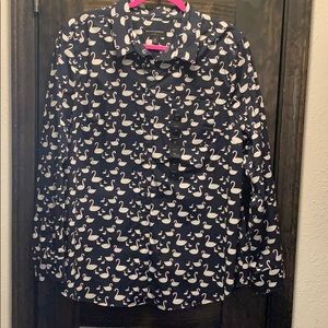 Long sleeve button up swan shirt